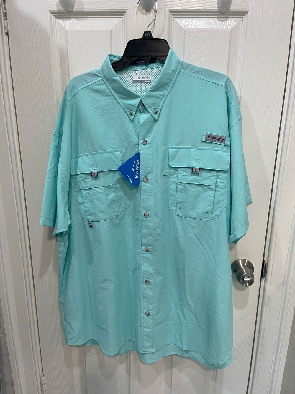 Columbia Men’s PFG Short Sleeve Button-Up Shirt — Aqua size xxl